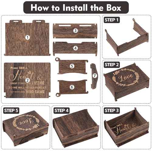 Aodaer Wedding Guest Book Alternative Drop Top Frame Heart Drop Wood Guest Book with Stand 122 Wooden Hearts Pens Box Mini Blackboard Rustic Wedding Decorations for Reception Baby Shower, Brown