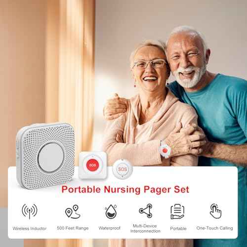 XUK Wireless Caregiver Pager Smart Call System for Elderly Monitoring SOS Alert System Portable Alarm with 1 SOS Call Panic Buttons & 1 Watch Pagers & 1 Square Pull Cord Pagers, 500+Feet 1 Receivers