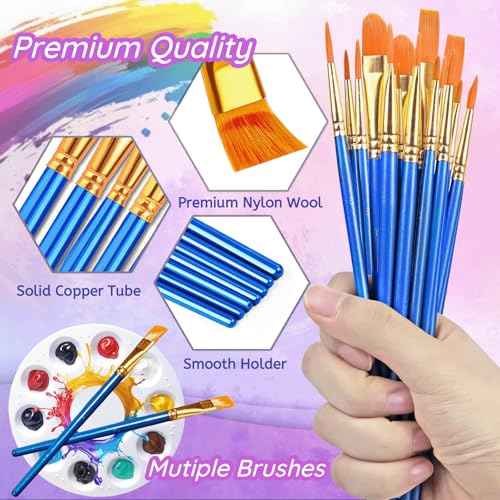 264PCS Valued Paint Brushes and Palettes Set£¬24Pack of 240PCS Paint Brushes Bulk, 24 Paint Paint Trays, Artist Acrylic Brushes Nylon Brush Head, Suitable for All Purpose Oil Watercolor Painting Se