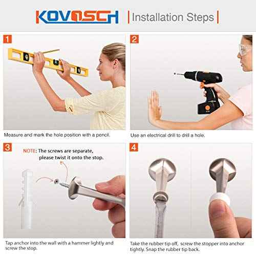 2 Pack Solid Rigid Door Stops - Heavy Duty Door Stoppers Wall Protector with Soft Rubber Tips, Satin Nickel