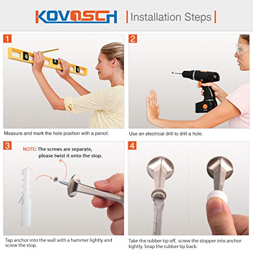 KOVOSCH 2 Pack Satin Nickel Heavy Duty Rigid Door Stops with Rubber Tips