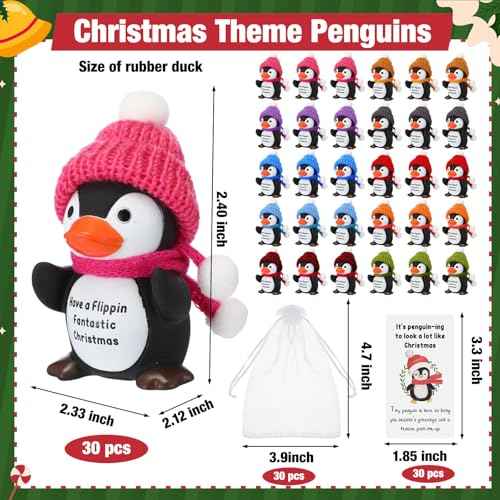 Liliful 30 Set Employee Appreciation Gifts Bulk Thank You Gift for Staff Coworker Funny Rubber Penguins Pocket Favors with Card and Bag