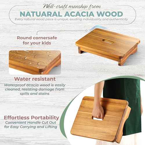 Wooden Step Stool, 3.5'' One Step Stool for Adults, Wooden Bedside Step with 550 Lbs Load Capacity, Heavy Duty/Portable/Nonslip/Durable Construction for Bedroom/Kitchen