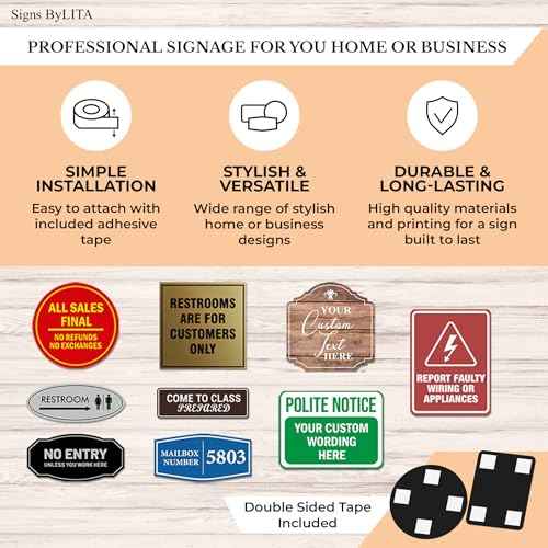Designer EMPLOYEES ONLY Sign | Easy Installation | Office or Business Signs | Workplace Safety - Black - Medium (5 Pack)