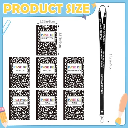 14-Pack PVC Hall Pass Lanyards with Bathroom Passes for Schools & Offices
