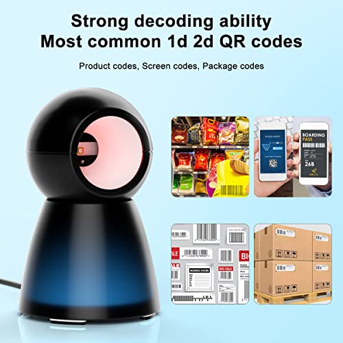 Handsfree 2D QR Barcode Scanner, TEEMI USB Wired Omnidirectional Desktop Bar Code Reader Scanner Screen Scanning CMOS Imager Presentation Bar Code Reader Compact Size, TMSL-73
