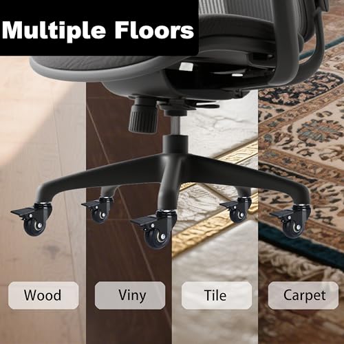 YOOGAA Black with Brake 2 inch Office Chair Casters Set of 5 - Universal Fit, Heavy Duty Safe for Hardwood Floors