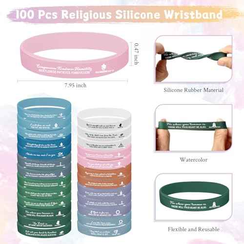 100 Set Clergy Appreciation Day Gifts Bulk Bible Verse Pens Religious Silicone Wristband Watercolor Bible Emergency Numbers Bookmarks Church Gifts for Men Women Sunday School