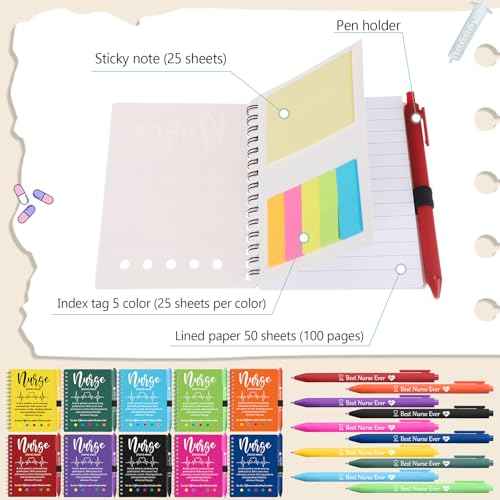 2025 Nurse Appreciation Gifts Bulk Thank You Gift Notebook with Pen in Holder and Sticky Note Notepad Marker Index Tab Inspiring Journal Ballpoint Pen for CNA Week Coworker Doctor(20 Sets)