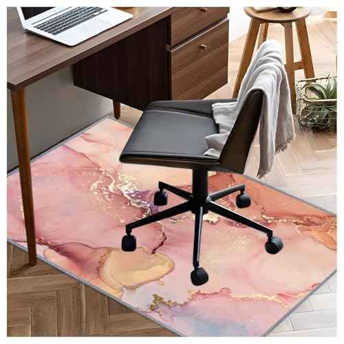 Chair mat, Office Short Pile Chair mat, Non-Slip Noise-Reducing Table and Chair Carpet, Office, Study Decorative Carpet Suitable for Wooden Floors, Laminates and Tiles (Pink Gold, 35x47in)