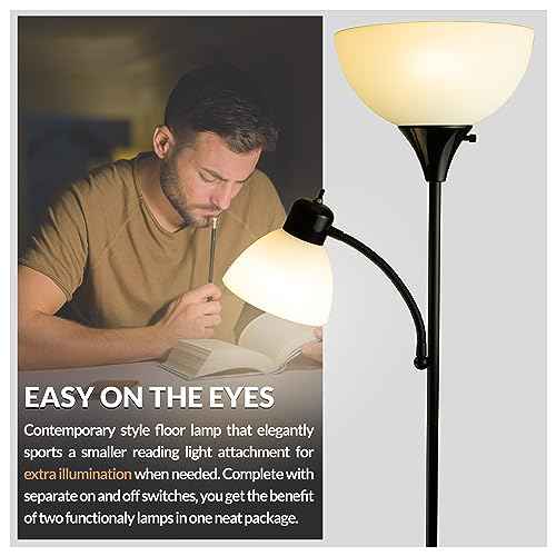 Newhouse Lighting NHFL-WI-BK Torchiere William 71 inch Modern Standing Daughter Floor Lamp, Perfect Light for Bedrooms, Living Room, Office, Reading, Mother-Son Black