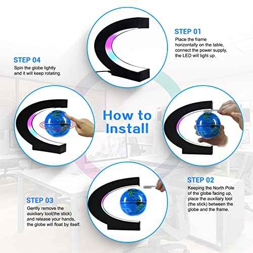 Flagest Magnetic Levitation Floating Globe, Levitating C Shape Globe with LED Lights for Education Home Office Desk Bookshelf Decor, Holiday Anniversary Creative Gift(3.3 Inches)