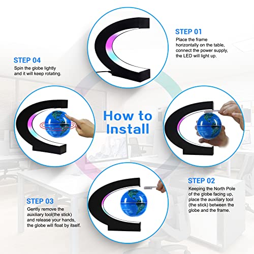Flagest Blue Magnetic Levitation Floating Globe with LED Lights - 3.3 Inch Desktop Globe for Home & Office Decor