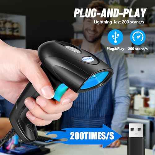 1D Handheld Barcode Scanner ? Wireless Range Up to 328ft, Perfect for Retail, Warehouse, and Office Use