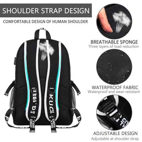 Luminous Pattern Travel Laptop Backpack - Adjustable Shoulder Strap Waterproof Black Backpack With Usb Charging Port & Headphone Port School Backpack Includes Pencil Bag,combination Lock