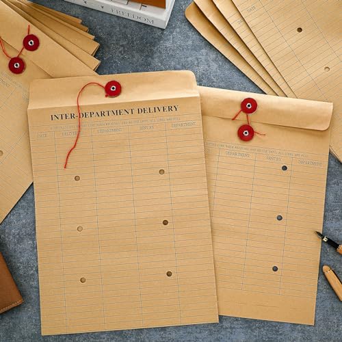 Motiskyy 200 Pack Interoffice Kraft Envelopes with String Tie & Button Closure, 10x13 Inches