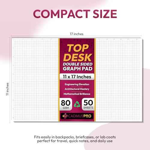 Ledger 17"x11" Large Premium Graph Pads, Double Side ¨ù¡± Quad-Ruled Grid, 21-Gram Thick Paper, Inch-scale, 50 Sheets (100 pages)/Pad, Glue Binding. Sketching, Drafting, Drawings (4, White)