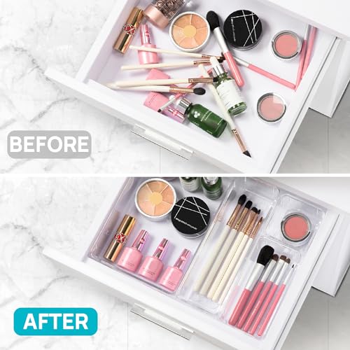 Vtopmart 44-Piece Clear Plastic Drawer Organizer Set, Vanity & Kitchen Storage
