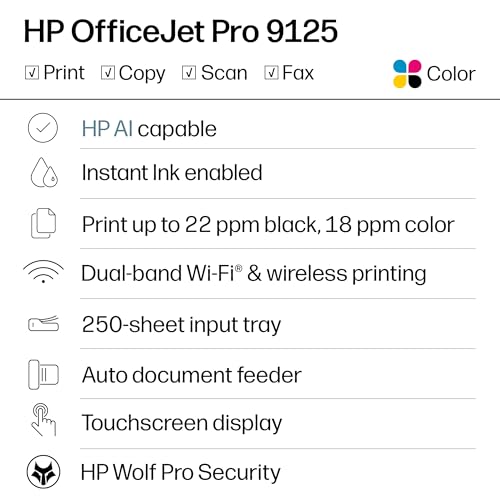 HP OfficeJet Pro 9125 Wireless All-in-One Color Inkjet Printer for Office