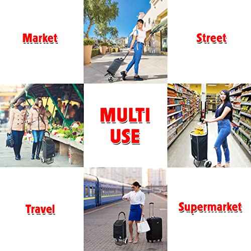 dbest products Trolley Dolly Sport ? Foldable Grocery Cart on Wheels ? Multi Use Rolling Cart with Removable Bag and Hand Truck Dolly Function, Black
