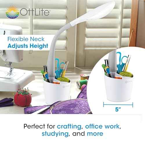 Ottlite LED Desk Space Organizer Lamp - 4 Brightness Levels, Additional Storage, Great for Workstation, Offices, Dorms