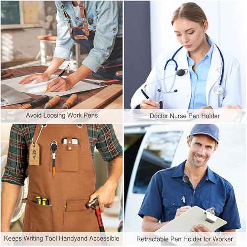 4 Pack Retractable Pen Holder with 31.5" Dyneema Cord, Elastic Silicone Retractable Pencil Holder Ideal for Carpenters,Nurses, Mechanics, Architects, Office Workers