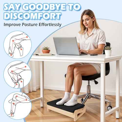 Woodever Foot Rest for Under Desk at Work, Bamboo Dual Side Footrest with Reflexology Massager Roller, 5 Heights Adjustable Foot Stool, Ergonomic Leg Support to Relieve Lumbar, Back, and Knee Pain