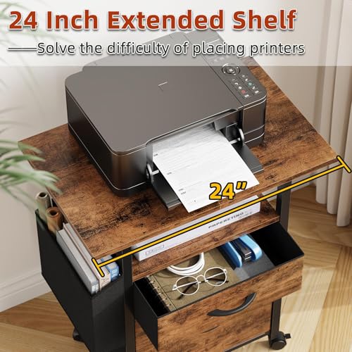 GYIIYUO Light Brown 25.59''W 2-Drawer Mobile File Cabinet with Printer Stand