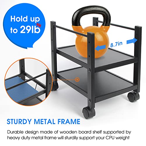 J JACKCUBE DESIGN 2 Tier Computer Tower Stand for Desktop CPU, Gaming PC Holder, Mobile Rolling Cart for Under Desk with Caster Wheels, Office Desk Accessories- MK712A