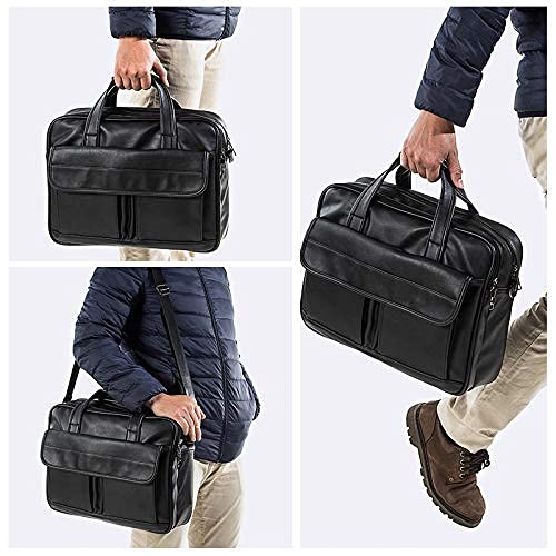 Seyfocnia Men’s Leather Business Briefcase Messenger Bag 17.3" Laptop Black