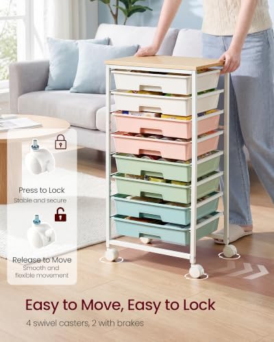 VASAGLE 8-Drawer Rolling Cart with Wooden Top — Multicolor