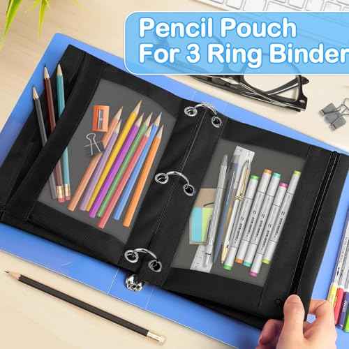 SpringFlower 36 Pack Black Pencil Pouch, Pencil Pouch for 3 Ring Binder For School and Office Supplies with Clear Window With Smooth Zipper Bulk