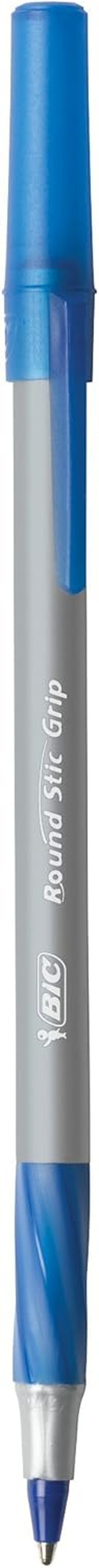BIC Round Stic Grip Xtra Comfort Blue Ballpoint Pens - Medium Point (1.2mm) | 12-Pack for Superior Writing Comfort