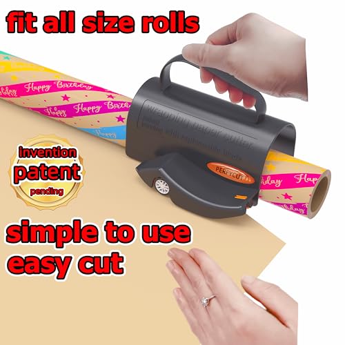 PerfYCut Black Wrapping Paper Cutter with 3 Replaceable Blades for Gift & Birthday Wraps