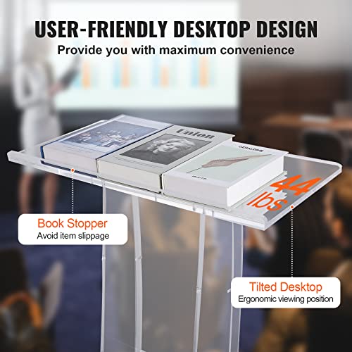 VEVOR 47" Acrylic Podium Stand with Reading Surface & Storage Shelf – White (Variation: 47" White)