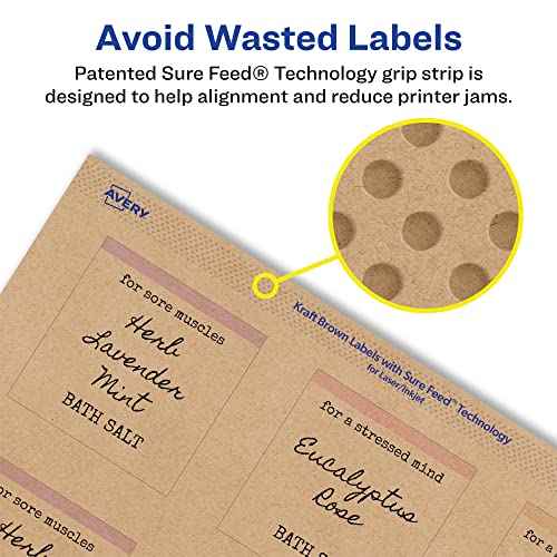 Avery Kraft Brown Square Labels, Sure Feed Technology, 2.5" x 2.5", 450 Kraft Brown Labels, Laser/Inkjet Printable
