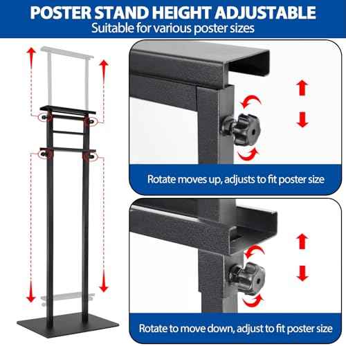 Pedestal Poster Sign Stand for Double Sided Display, Adjustable Poster Board Stand Height Up to 80", Heavy Duty Floor Standing Sign Holder for Board, Foam, Banner Display Stand, Black 1Pack