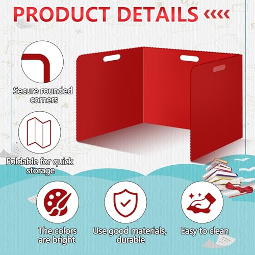 24 Pcs Desk Dividers for Students 14 ¡¿ 17.5 ¡¿ 14 Inch Plastic Waterproof Privacy Folders Shields Test Dividers with Red Classroom Privacy Boards for School Study Teacher Supplies(Red)
