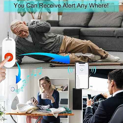 WiFi Caregiver Pager Wireless Call Button Nurse Alert System for Home/Elderly/Patient/Disabled with Phone App Two Call Button One WiFi Receiver(only Supports 2.4GHz Wi-Fi)