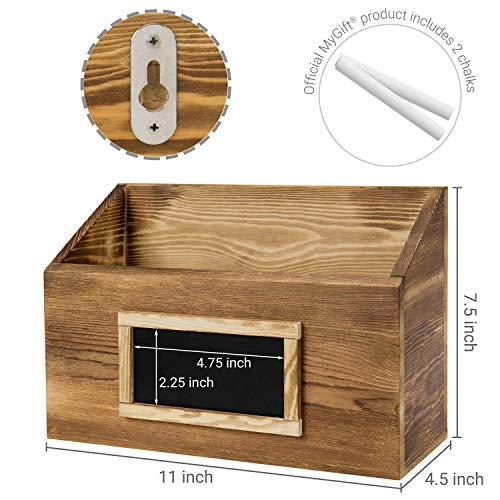 MyGift Rustic Burnt Wood Wall Mounted Mail, File & Magazine Holder Sorter Rack with Chalkboard Label, Set of 2