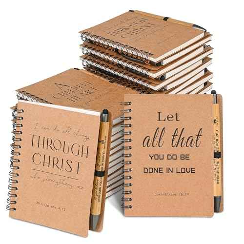 INSADA 30 Sets Bulk Christian Spiral Notebooks with Bamboo Pen Prayer Journal, Small Notepad (5.43¡±x4.33¡±) - Christmas Gifts for Church Members, Bible Study Groups & Church Families