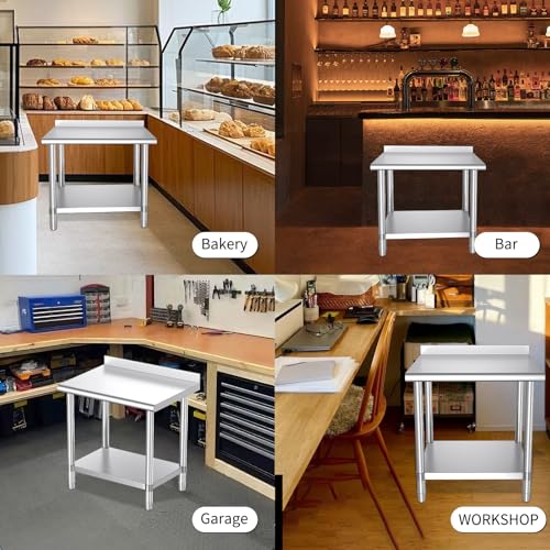 30" x 24" Stainless Steel Commercial Prep Table with Backsplash & Adjustable Undershelf