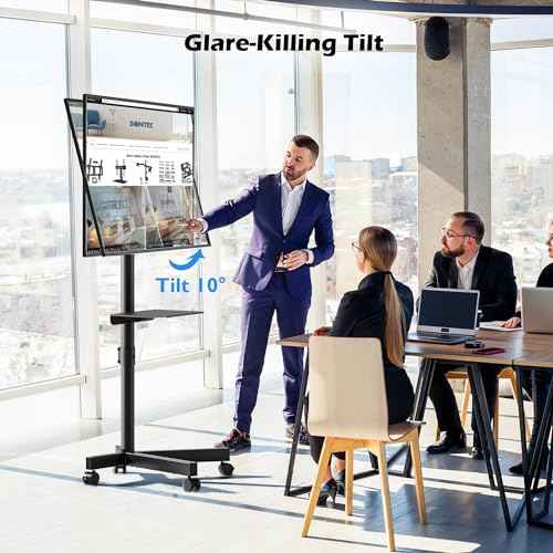 BONTEC Mobile TV Stand with Tilt Function, Rolling TV Stand for 23-60" LED, LCD, OLED TVs, Holds up to 88lbs, Max VESA 400x400mm, Adjustable Media Shelf (Black, 17.1x15.1x53.1 in)
