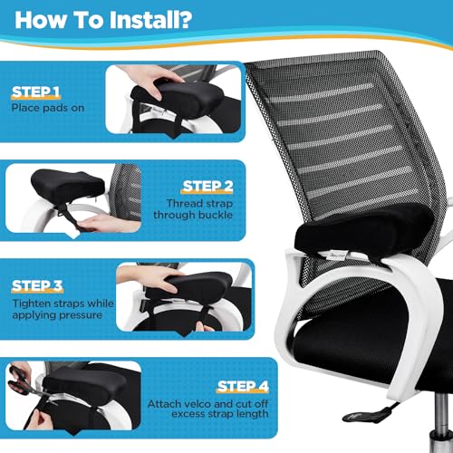Beautrip Black Gel-Top Ergonomic Armrest Pads – Memory Foam Elbow Support (Set of 2)