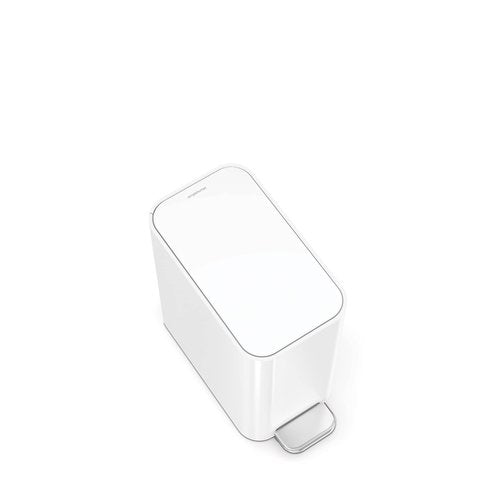 simplehuman Small Bathroom Trash Can with Lid, Stainless Steel Waste Basket, 5 Liter / 1.3 Gallon, White