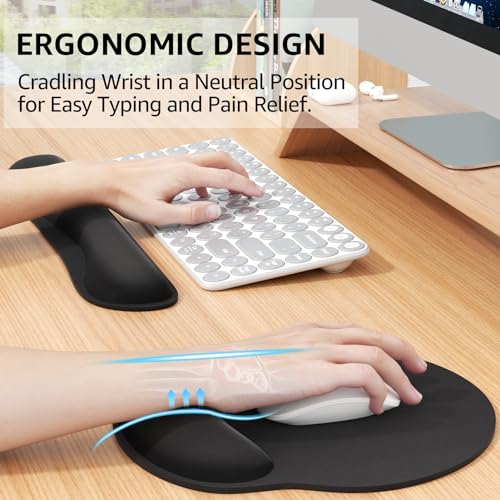 KTRIO Black Keyboard Wrist Rest & Large Mouse Pad with Wrist Support, Ergonomic