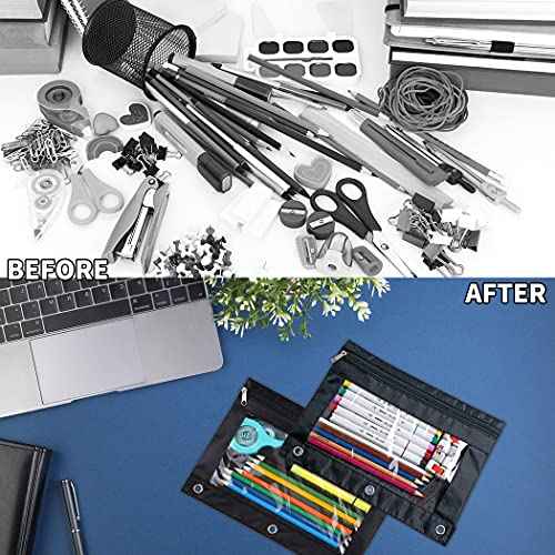 YoeeJob 36 Pack Zipper Pencil Pouch for 3 Ring Binder with Clear Window for School and Office Supplies (Black)