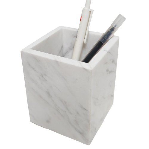 SIRIZEN-DIVING Marble Pen Holder, White Stone, Rectangular Desktop Organizer for Office Study (white)