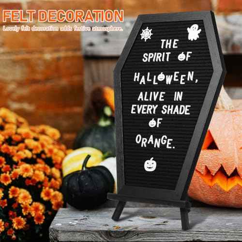 Operitacx Coffin Letter Board with 354 Spooky Halloween Characters & Numbers, Wooden Stand and Canvas Bag, 16x11 Inches Coffin Shaped Gothic Decor Sign Halloween Decorations