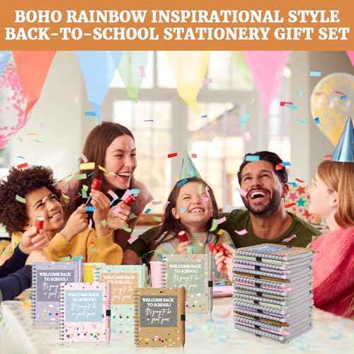 40 Pcs Welcome Back to School Gifts Bulk Spiral Notebooks with Sticky Notes Motivational Pens First Day of School Notepads Party Favor for Teacher Student Classroom(Terrazzo Tones,Multicolor)